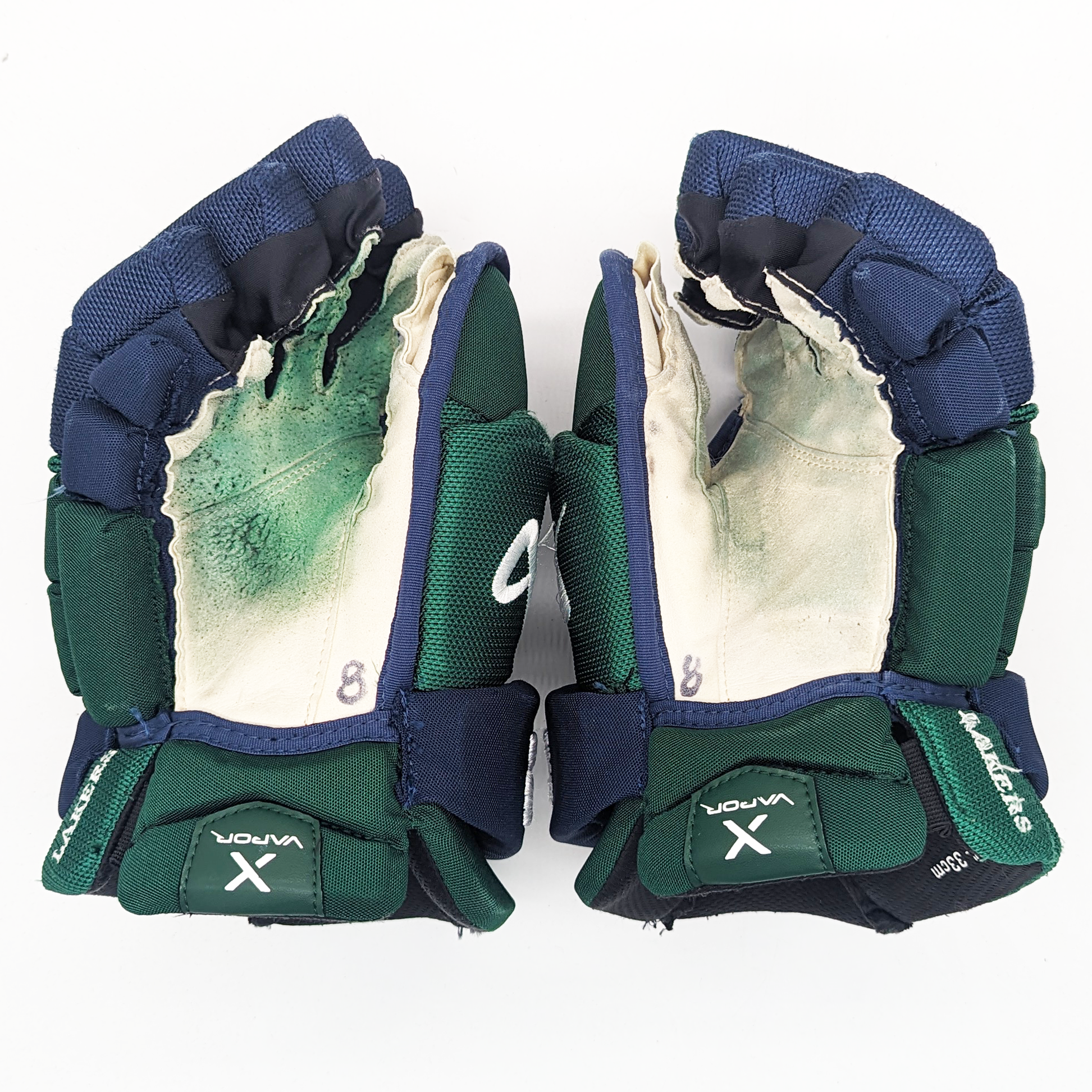 Bauer Vapor Hyperlite - Gants NCAA Pro Stock d'occasion (vert/bleu)